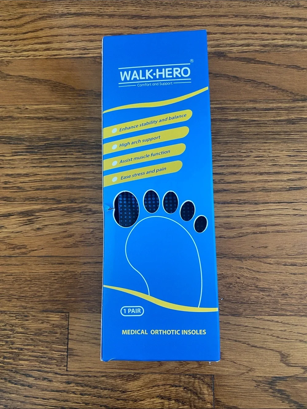 WALK-HERO Orthotic Insoles Blue Women’s 9-9.5, Men’s 7-7.5 - Picture 1 of 4